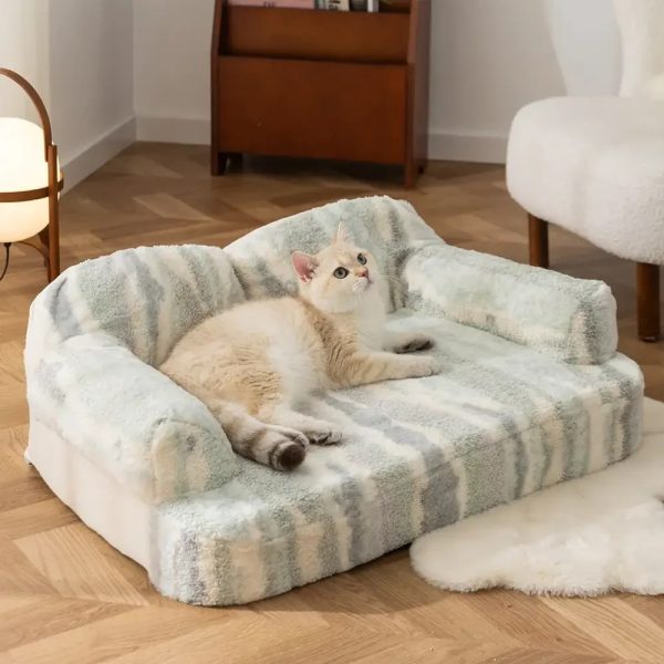 trendy tie dye faux lamb wool spine protection snuggly dog sofa bed 15