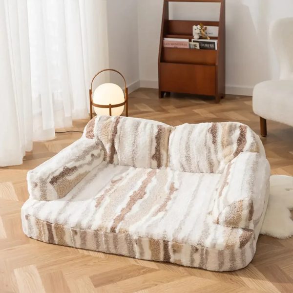 trendy tie dye faux lamb wool spine protection snuggly dog sofa bed 18