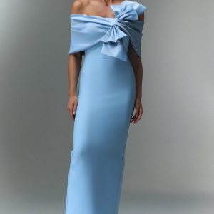 uara off the shoulder bow bandage maxi dress 11