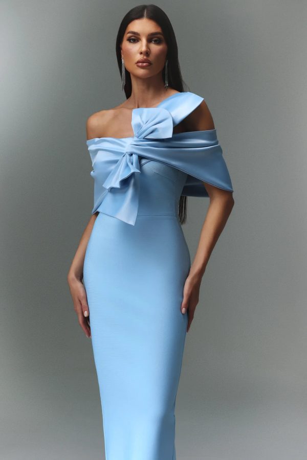uara off the shoulder bow bandage maxi dress 12