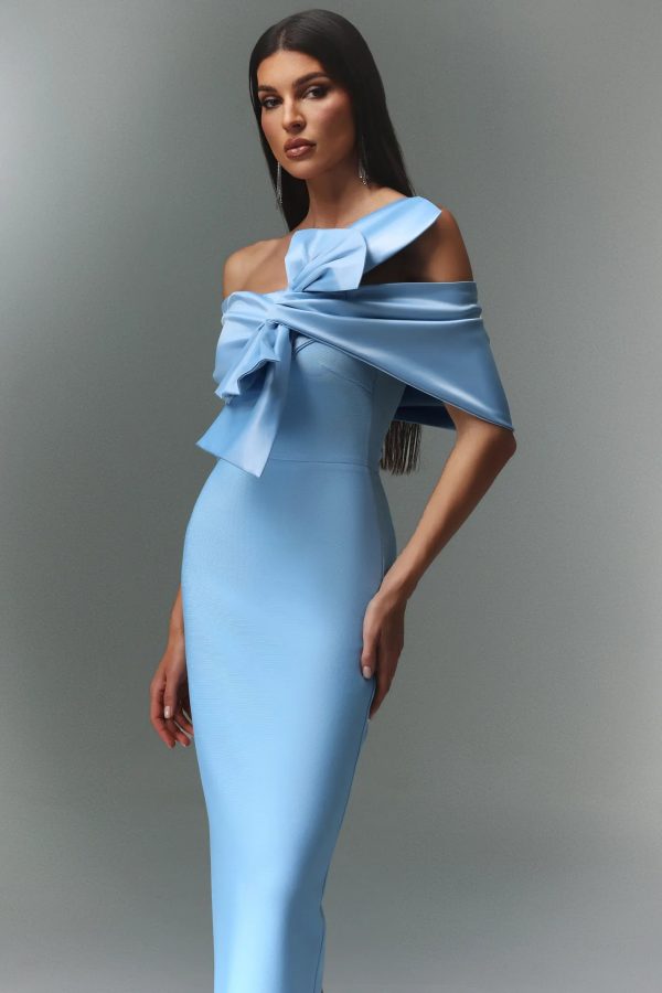 uara off the shoulder bow bandage maxi dress 13