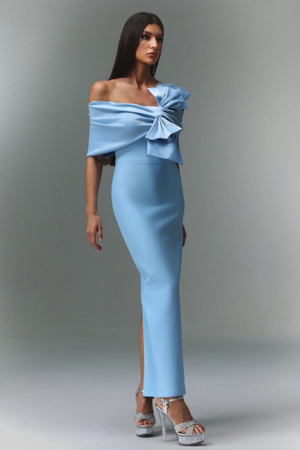 uara off the shoulder bow bandage maxi dress 14