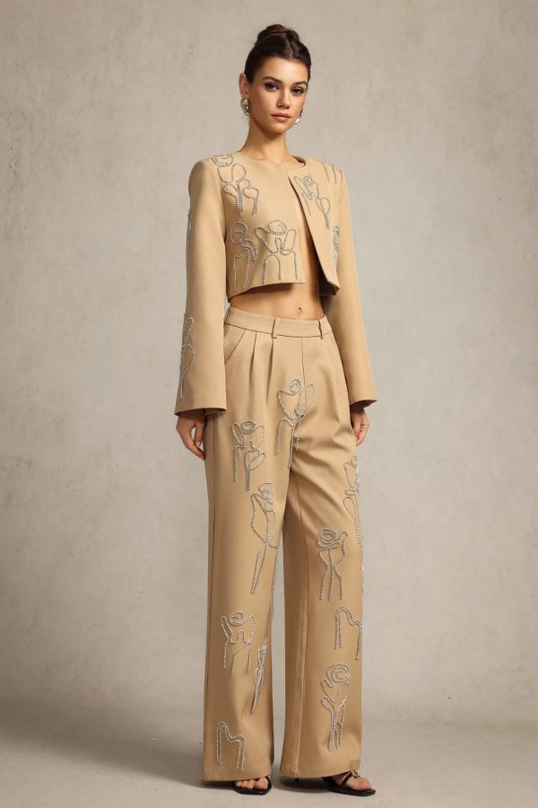 uzaco long sleeves diamond top & pants two piece set 14