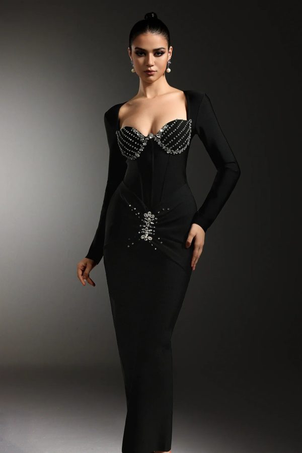 vinly long sleeves diamond bandage maxi dress 12