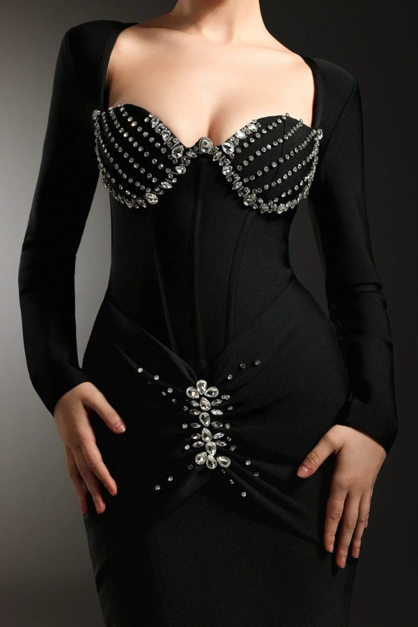 vinly long sleeves diamond bandage maxi dress 13