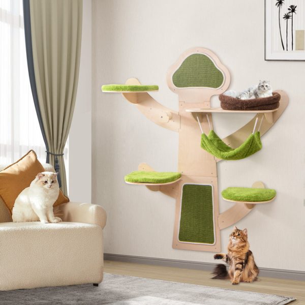 wall mounted cat tree with hammock bed & scratching boards 12