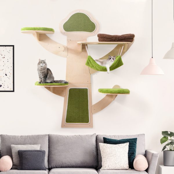 wall mounted cat tree with hammock bed & scratching boards 13