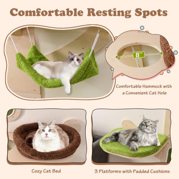 wall mounted cat tree with hammock bed & scratching boards 14
