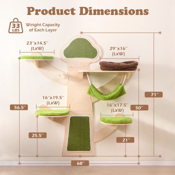 wall mounted cat tree with hammock bed & scratching boards 19