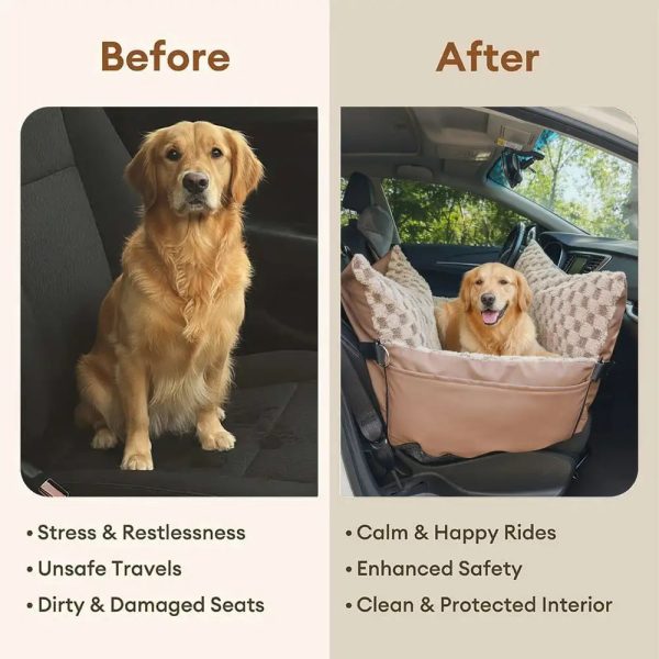 2 in 1 checkerboard faux leather safety center console pet car seat & carrier 15