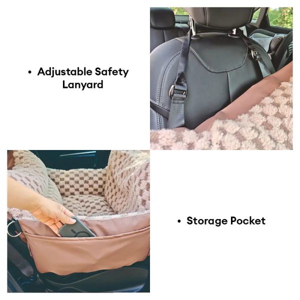2 in 1 checkerboard faux leather safety center console pet car seat & carrier 16
