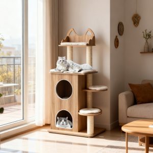 48 wooden cat tree with 2 floor condo & washable cushions 11 48 wooden cat tree with 2 floor condo & washable cushions 11