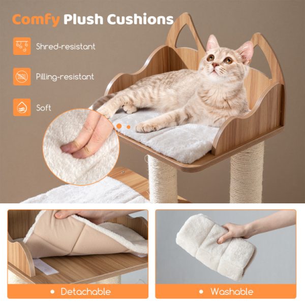 48 wooden cat tree with 2 floor condo & washable cushions 13