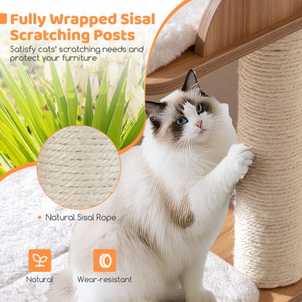 48 wooden cat tree with 2 floor condo & washable cushions 15