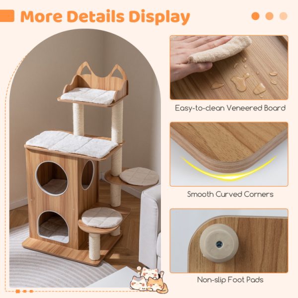 48 wooden cat tree with 2 floor condo & washable cushions 16