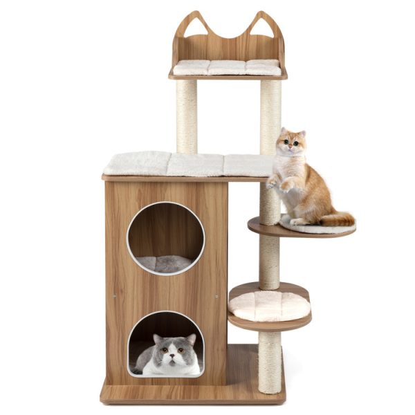 48 wooden cat tree with 2 floor condo & washable cushions 18