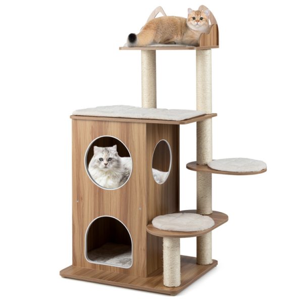 48 wooden cat tree with 2 floor condo & washable cushions 19