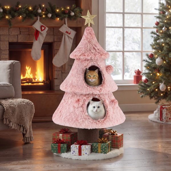 48″ luxury christmas cat tree with 2 condos & scratching post 20