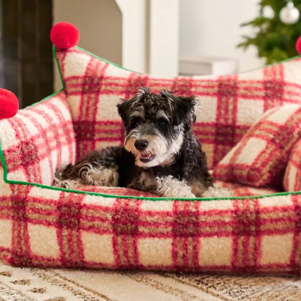 amusement park fashion plaid thickened plush dog sofa bed 13