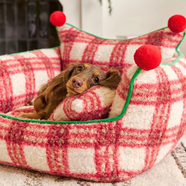 amusement park fashion plaid thickened plush dog sofa bed 14