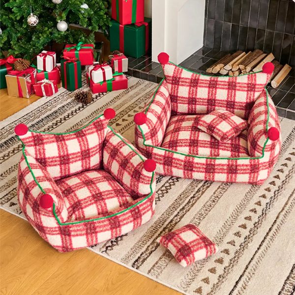 amusement park fashion plaid thickened plush dog sofa bed 18
