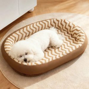 geometric wave pattern faux leather warm removable & washable dog bed 11