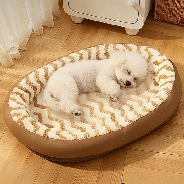 geometric wave pattern faux leather warm removable & washable dog bed 12