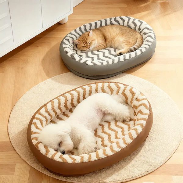 geometric wave pattern faux leather warm removable & washable dog bed 13