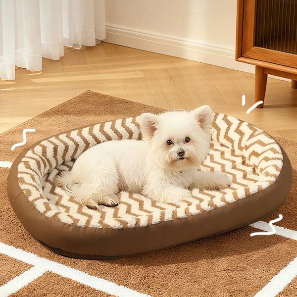 geometric wave pattern faux leather warm removable & washable dog bed 14