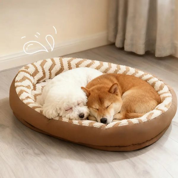 geometric wave pattern faux leather warm removable & washable dog bed 16