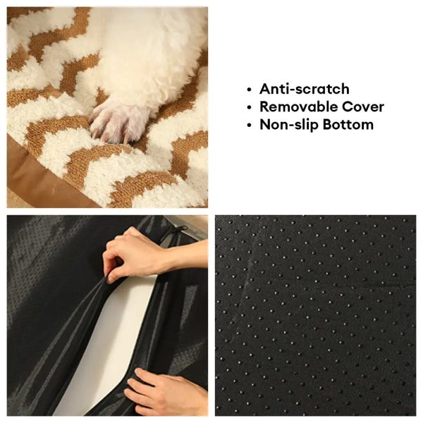 geometric wave pattern faux leather warm removable & washable dog bed 18