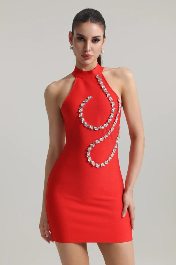 georgiana halter sleeveless diamond bandage mini dress red 12