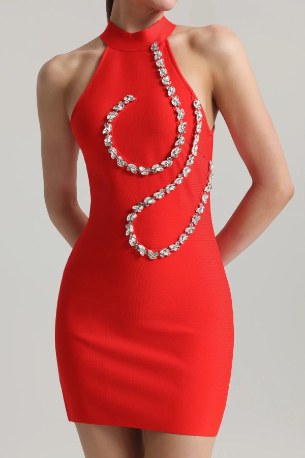 georgiana halter sleeveless diamond bandage mini dress red 13
