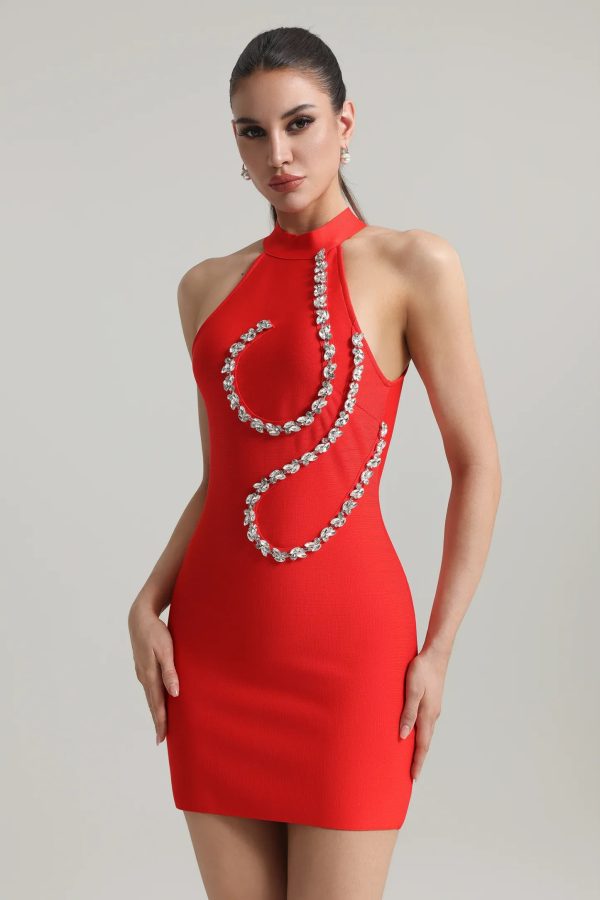georgiana halter sleeveless diamond bandage mini dress red 14