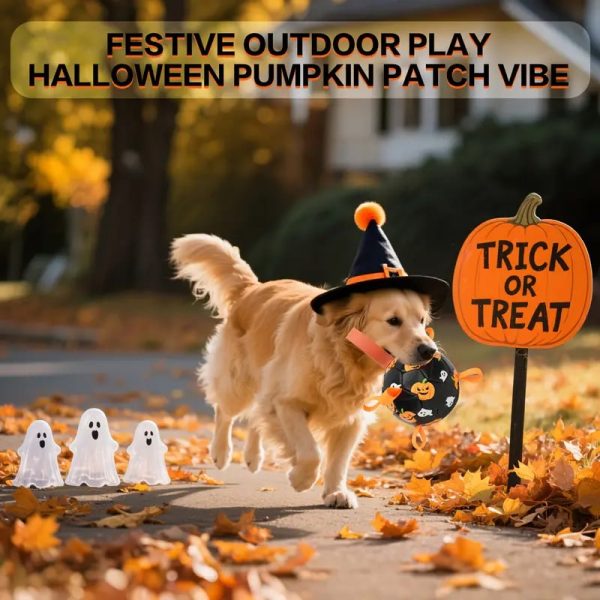 halloween themed pumpkin & ghost print football pet toy 12