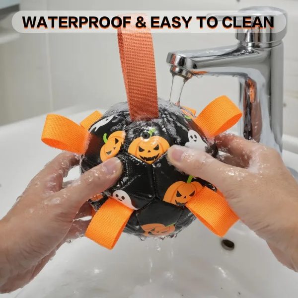 halloween themed pumpkin & ghost print football pet toy 17