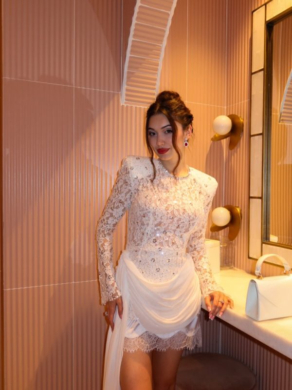 kaatib long sleeve lace rhinestone mini dress 19