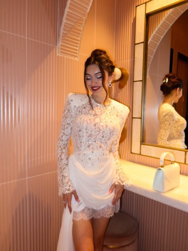 kaatib long sleeve lace rhinestone mini dress 20
