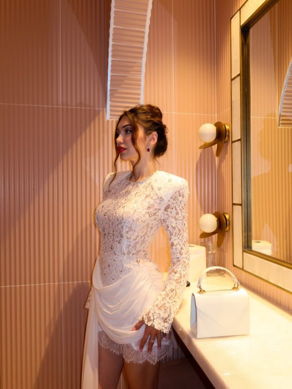 kaatib long sleeve lace rhinestone mini dress 22