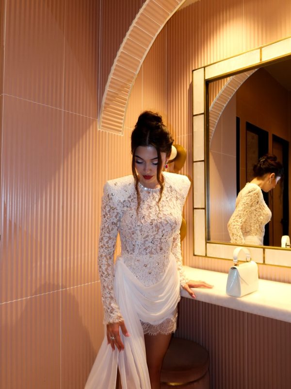 kaatib long sleeve lace rhinestone mini dress 24