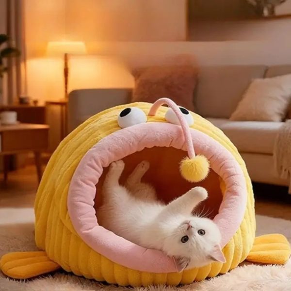 large fish shaped plush cozy winter cat bed 14