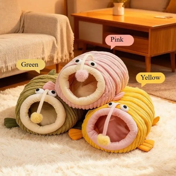 large fish shaped plush cozy winter cat bed 16