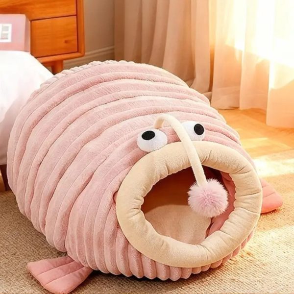 large fish shaped plush cozy winter cat bed 19