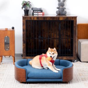 luxury solid wood dog bed with legs and bent wood back 100