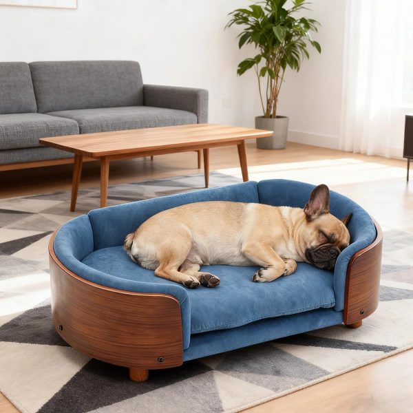 luxury solid wood dog bed with legs and bent wood back 200