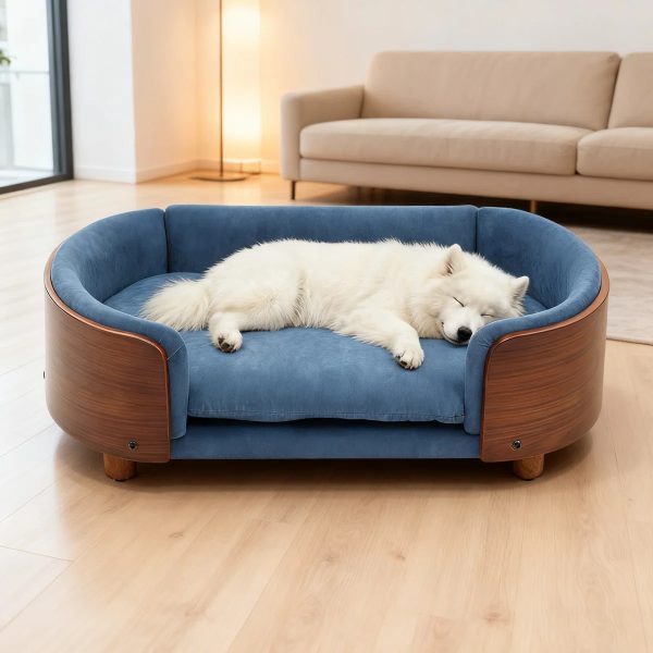 luxury solid wood dog bed with legs and bent wood back 300