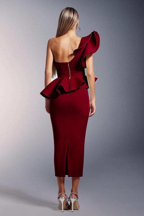 luysa one shoulder asymmetry two piece set wine red 13