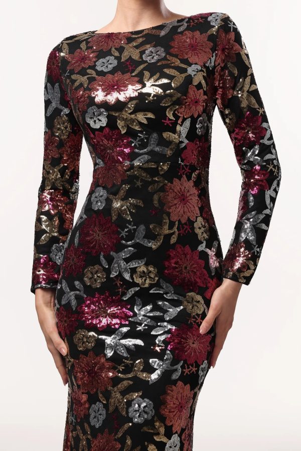 maoma elegant long sleeve floral sequin maxi dress 13