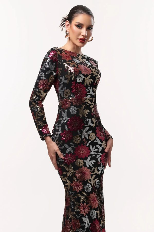 maoma elegant long sleeve floral sequin maxi dress 15