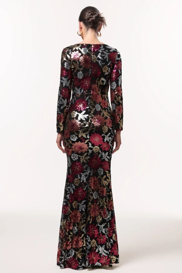maoma elegant long sleeve floral sequin maxi dress 16